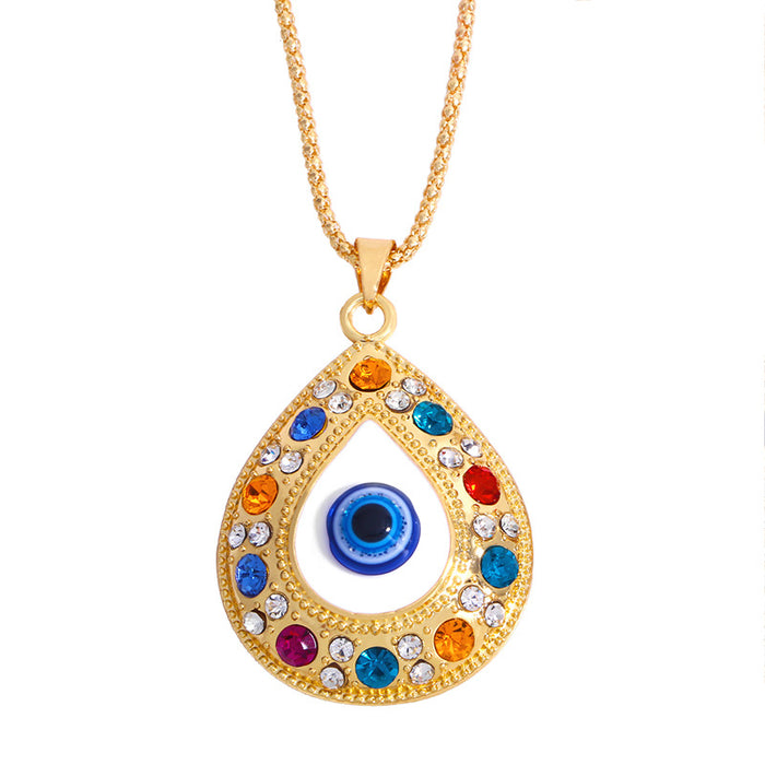 Wholesale alloy Fatima hand necklace Turkey blue eyes diamond jewelry sweater chain