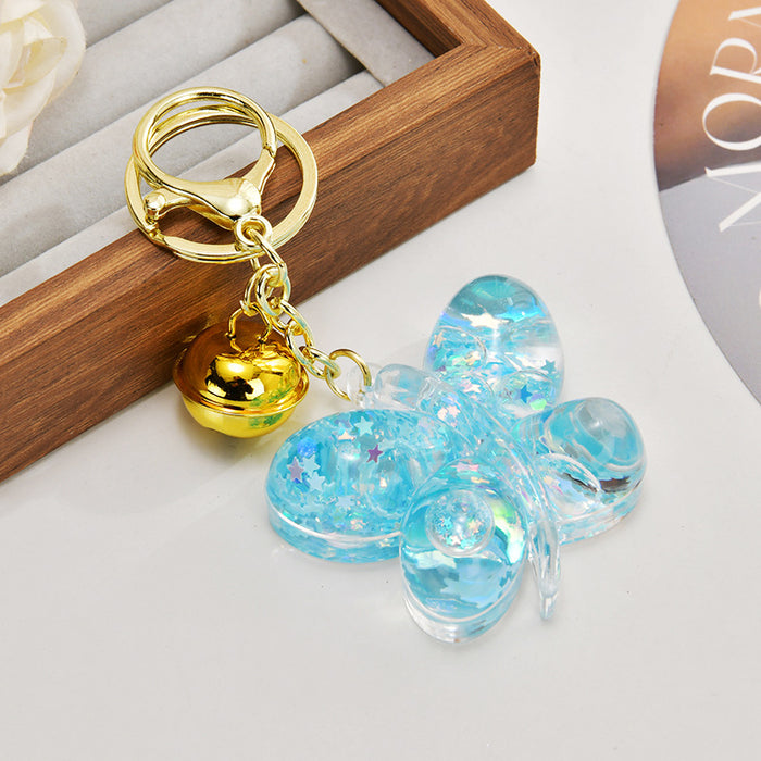Wholesale Acrylic oil-filled glitter butterfly keychain