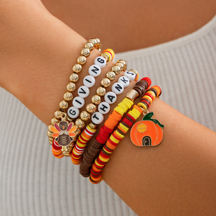 Wholesale Thanksgiving Maple Leaf Acrylic Bracelet Creative Handmade Soft y Beaded Bracelet suit