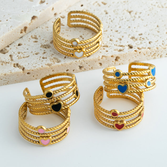 Wholesale 2pcs Heart-shaped openwork stainless steel ring
