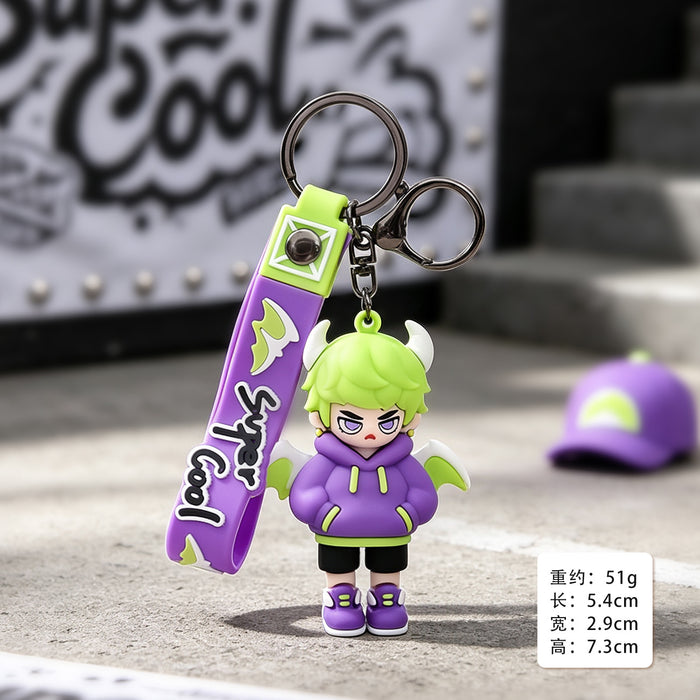 Wholesale PVC Cool Demon Boy Cartoon Keychain With Lanyard Trendy Bag Charm For Backpack Car Key Accessory Boutique Gift