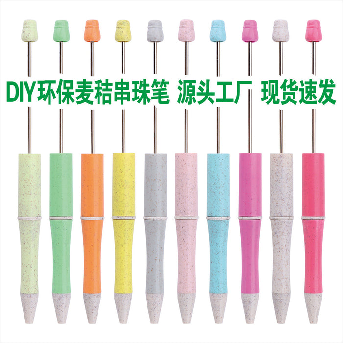 Wholesale Wheat Straw Material Plastic Bead Pen JDC-PN-JinBaiNian001