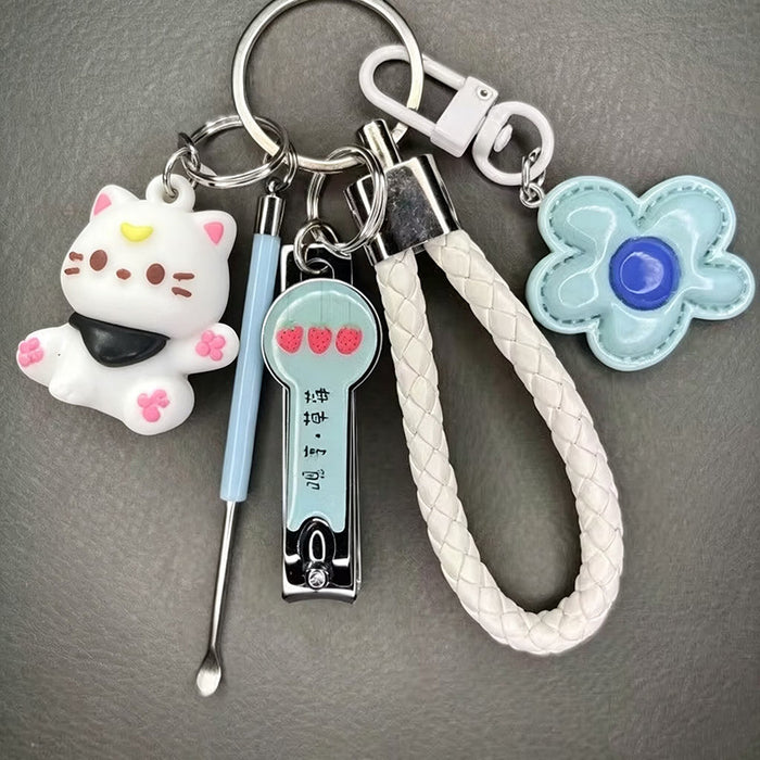 Wholesale Lucky Cat Nail Clipper Keychain Purple Cartoon Zinc Alloy Manicure Set Fashion Decorative Accessory For Bag Or Car Key Boutique Gift