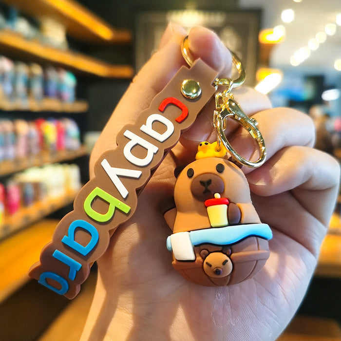 Wholesale Silicone Capybara Keychain Charm Eat Watermelon Design