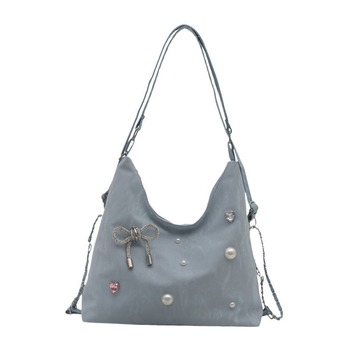 Wholesale Silver bag, new fashionable single shoulder large capacity commuting bag, crossbody bucket bag