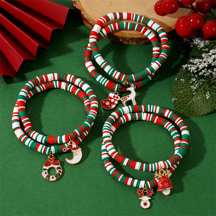Wholesale Handmade Christmas Polymer Clay Beaded Bracelet Snowflake Design