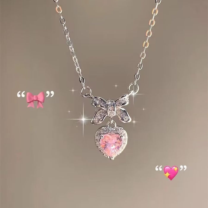 Wholesale Love zircon bow necklace temperament collarbone chain decoration