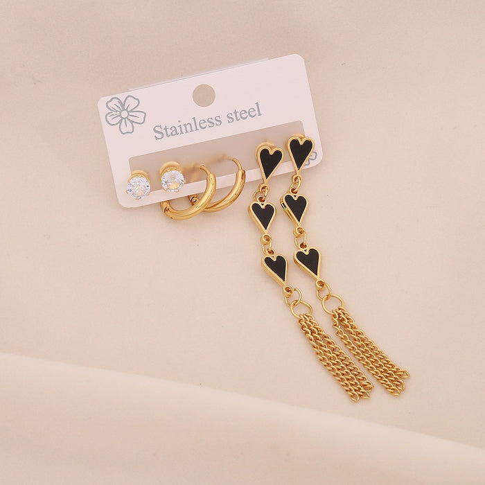 Wholesale Stainless Steel Four-Leaf Clover Heart Earrings Set