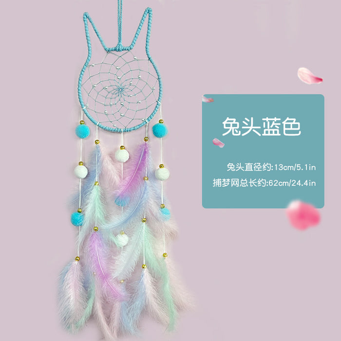 Wholesale Cat Head Dreamcatcher Hanging Ornament Handmade Pink Feather Decor MOQ≥2