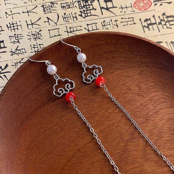Wholesale Vintage beaded tassel earrings, niche, atmospheric, fashionable, exaggerated earrings, long earrings for women