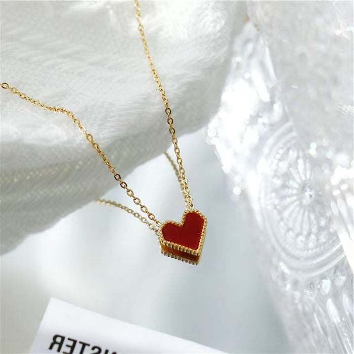 Wholesale 2PCS Titanium Steel Red Heart Pendant Necklace JDC-NE-XinLong002