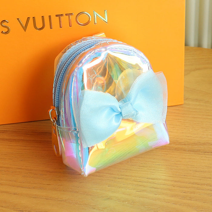 Wholesale Trendy Laser Bow PVC Transparent Pouch Creative Coin Purse Earphone Bag Keychain Everyday Fashion Accessory