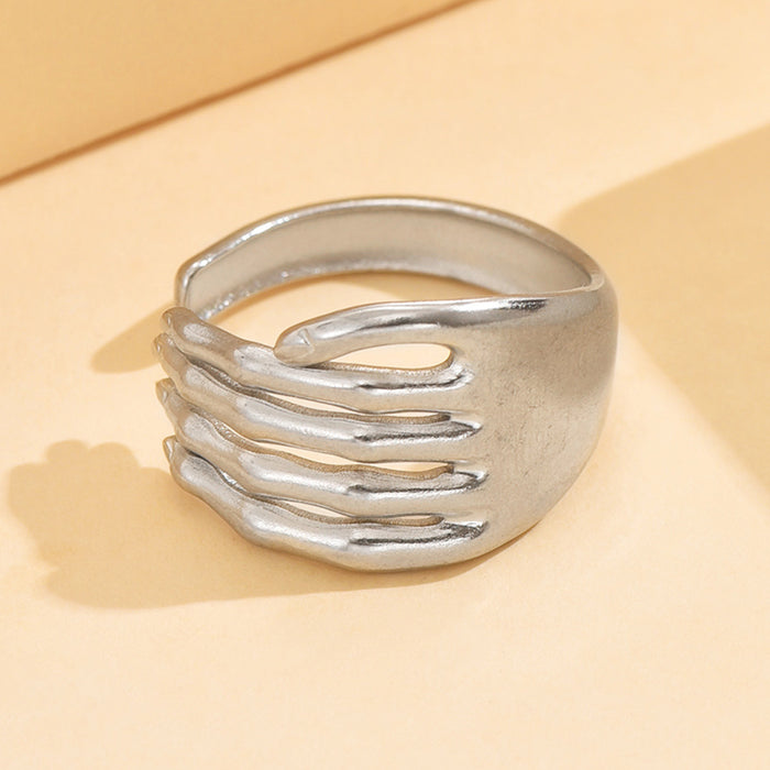 Wholesale Personalized punk quirky hand design, open stainless steel ring, oil pressure vacuum plating