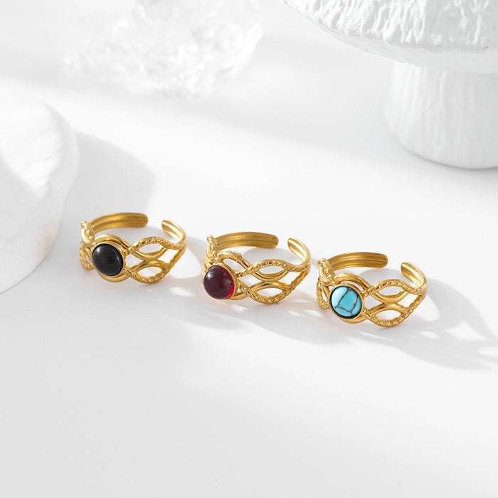 Wholesale Set with turquoise ring, women's color does not fade, light luxury, high-end feeling, open stainless steel ring