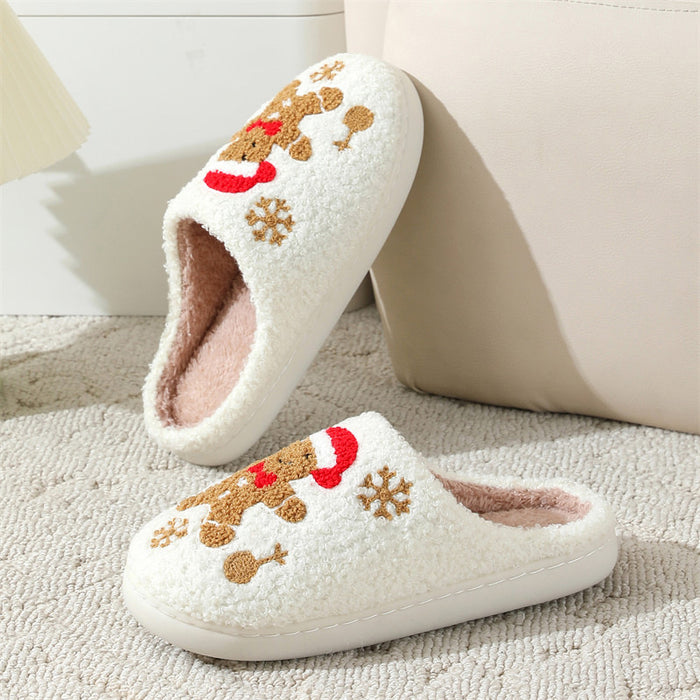 Wholesale Winter snowflake gingerbread cotton slippers for women home indoor non-slip home slippers
