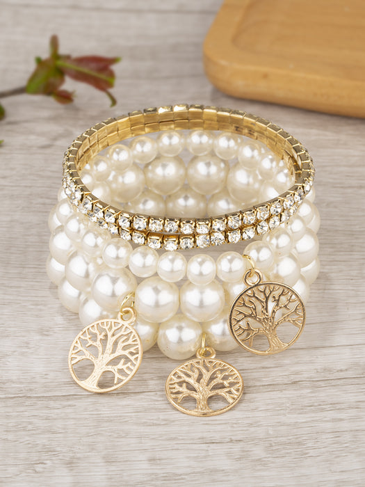 Wholesale Boho Handmade Multi-layered Pearl Tree of Life Pendant Bracelet JDC-BT-FeiYa012