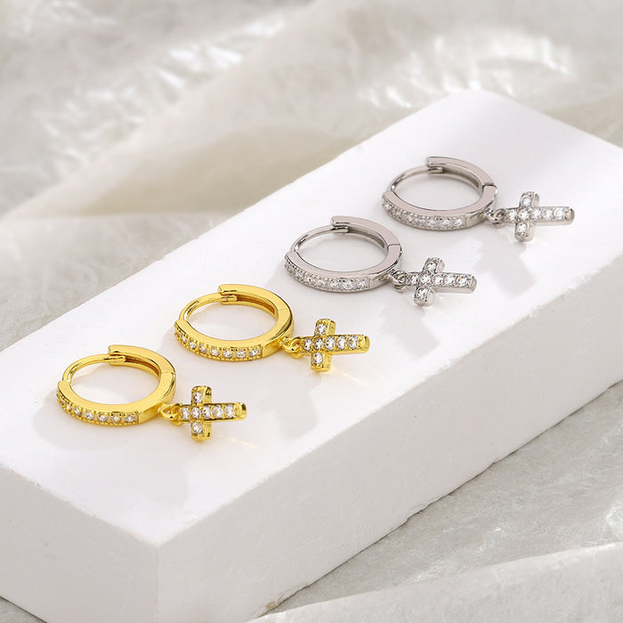 Wholesale Neutral style ear loop with delicate sparkling diamond cross ear loop earrings