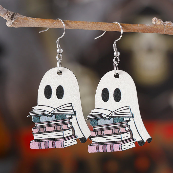 Wholesale  book ghost earrings wooden gothic style double-sided earrings  book lovers gift