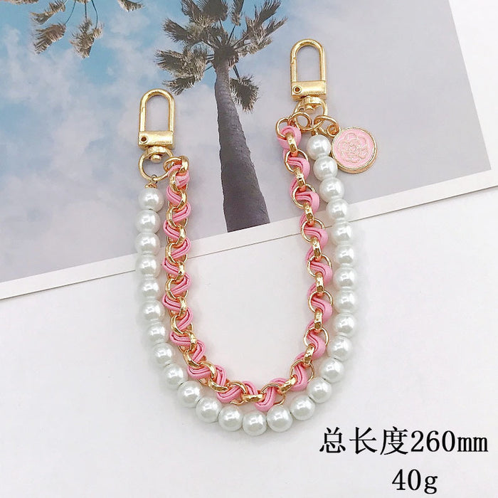 Wholesale Pearl Handheld Chain DIY Mobile Phone Case Accessories Metal Chain Keychains JDC-KC-GL003