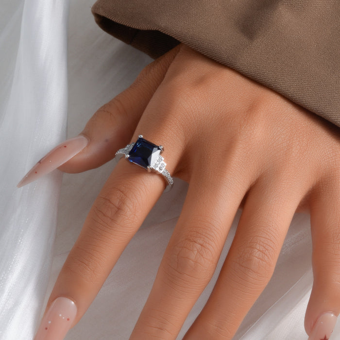 Wholesale Fashion large square sapphire blue zircon ring female jewelry