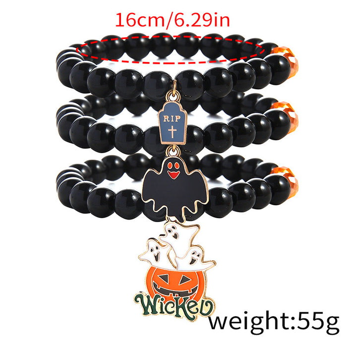 Wholesale  Bracelet suit European and American Ghost Pumpkin Head Cat Girl Jewelry Holiday Gift Elastic Beaded Bracelet