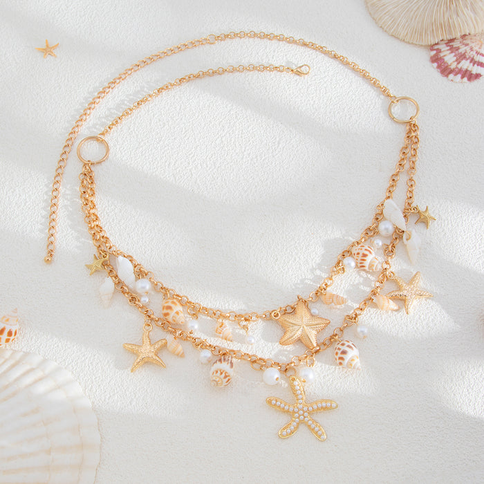 Wholesale Multi-element Pendant Shell Waist Chai Star Beaded Women's Body Chain