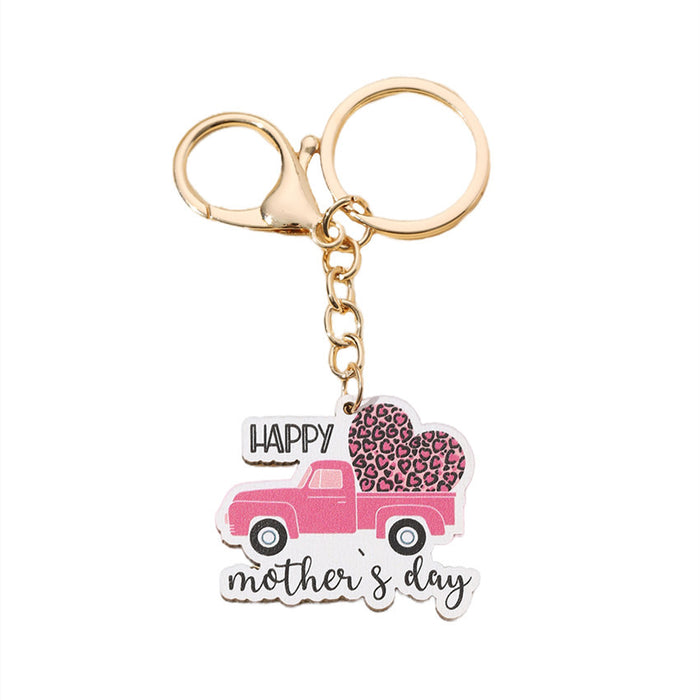 Wholesale Leopard Print Truck Western Style Mother's Day Wooden Keychain JDC-KC-RongR015