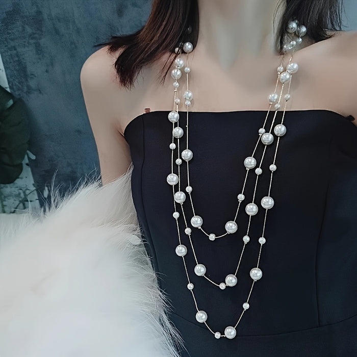 Wholesale New Long Multi-layer Pearl Necklace Sweater Chain Light Luxury Niche Design High-end Autumn and Winter Accessories JDC-NE-DX003