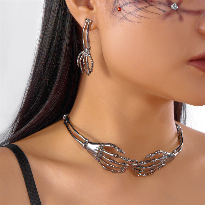 Wholesale  jewelry Gothic dark punk style skeleton hand earrings necklace set