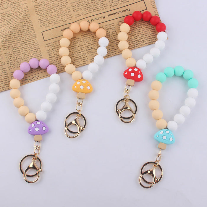 Wholesale Cartoon Silicone Mushroom Beaded Wrist Keychain JDC-KC-GuangTian012