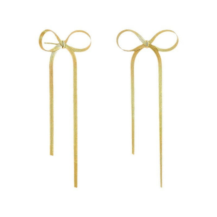 Wholesale Metal Ribbon Knotted Bow Stud Earrings JDC-ES-LiR003