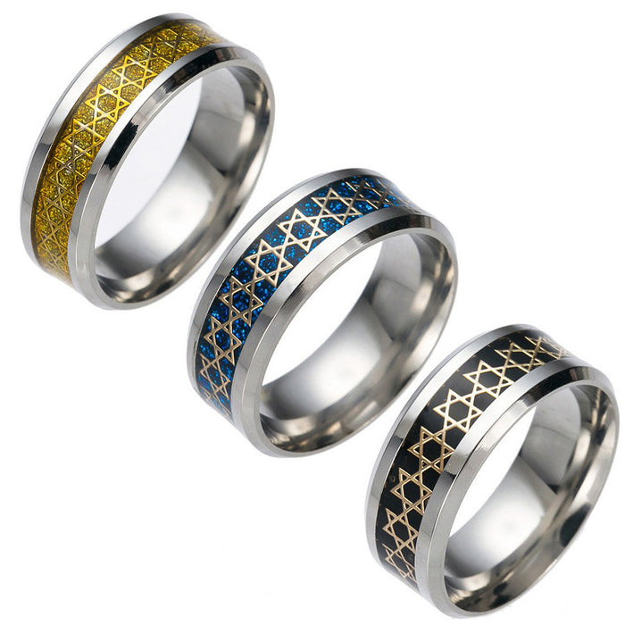 Wholesale Hollow Five-pointed Star Titanium Steel Ring JDC-RS-YuYuan012