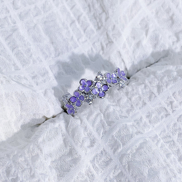 Wholesale Oil-Dropping Enamel Flower Zircon Fairy Open Ring Female Niche Unique Ring