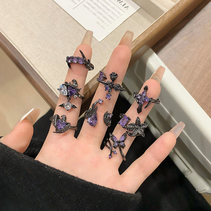 Wholesale Advanced Purple Diamond Series Open Ring Creative, Small and Versatile, Elegant Accessory, Finger Ring