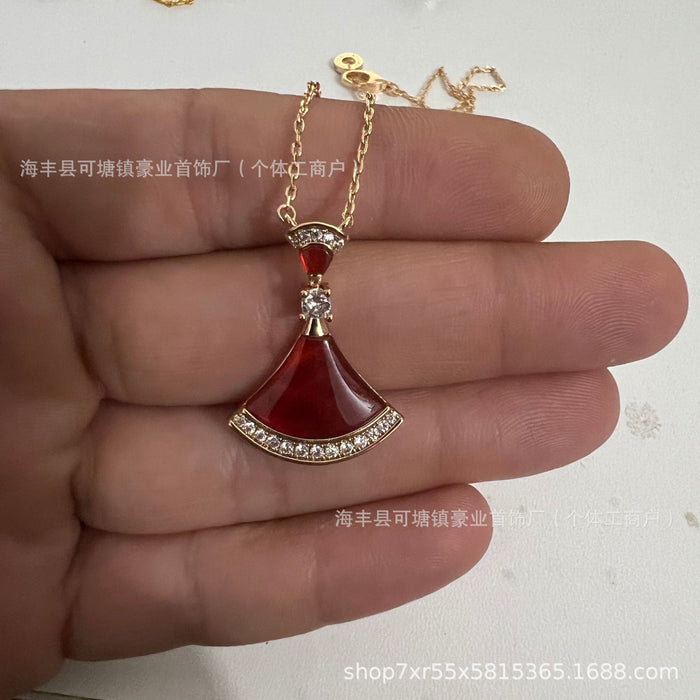 Wholesale  V gold high version small skirt necklace female white fritillary fan rose gold pendant clavicle chain