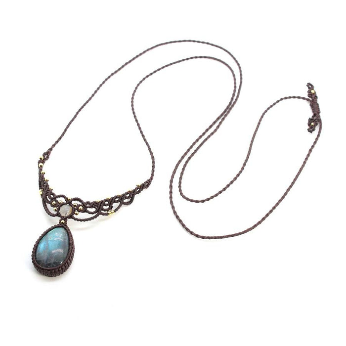 Wholesale Women S Vintage Bohemian Handmade Necklace Irregular Drop Natural Stone Pendant Braided Chain Fashion Jewelry Accessory