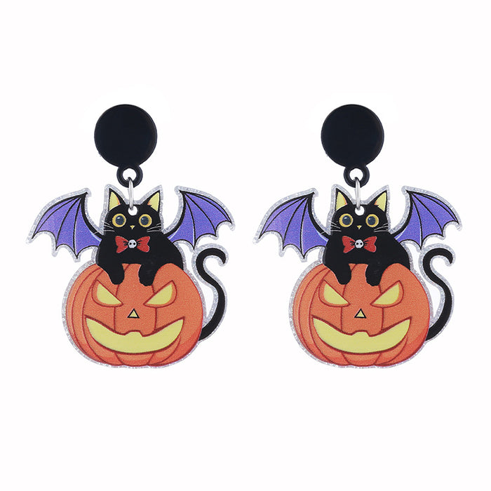 Wholesale  Series Acrylic Earrings Ghost Pumpkin Cartoon Bat Pumpkin Earrings