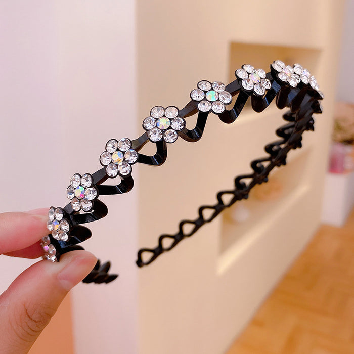 Wholesale Plastic Rhinestone Plum Blossom Wave Hair Hoop JDC-HD-JunJie002