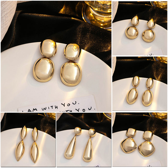 Wholesale Simple Metal Scenery Surface Water Drop Oval Earrings Exaggerated Distinctive Geometric Round Earrings