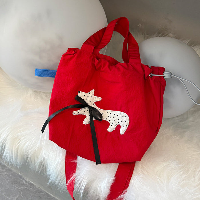Wholesale New single shoulder canvas bag, cute cartoon embroidered crossbody bag, casual large capacity drawstring tote bag