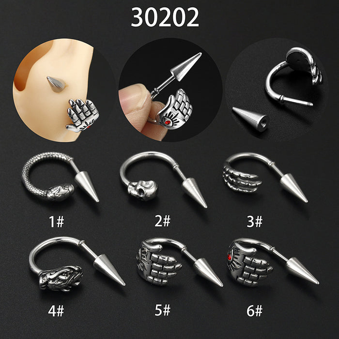 Wholesale  C- shaped horseshoe earrings dragon skull Palm pointed cone ear bone nail