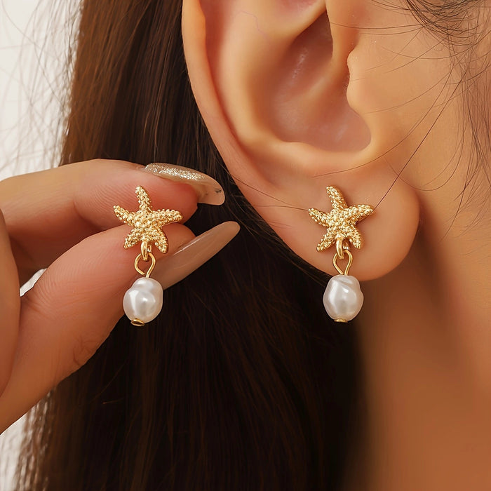 Wholesale Creative New Pearl Starfish Earrings Women's Seaside Vacation Style Earrings