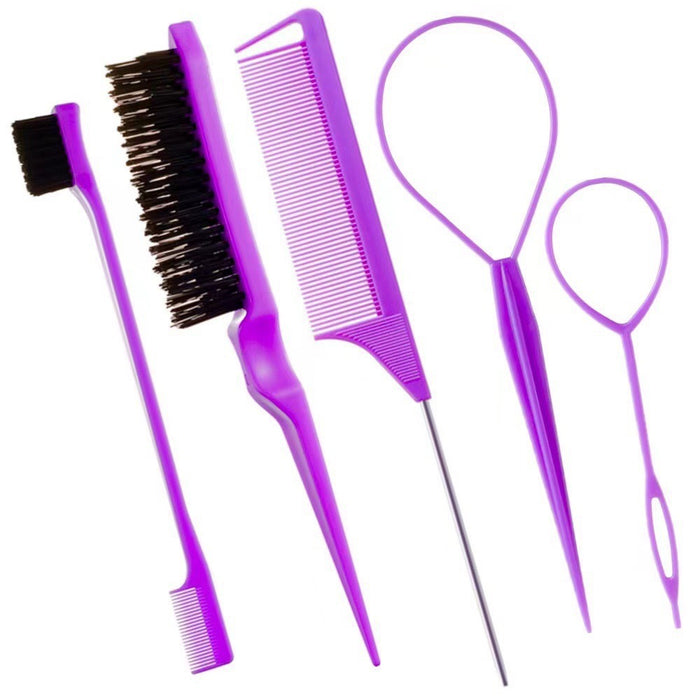 Wholesale 5 Piece Plastic Hair Styling Tool Set With Tail Comb And Brow Brush For Boutique Resale