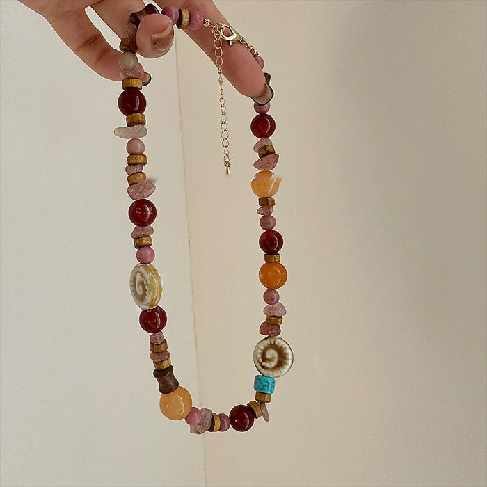 Wholesale Titanium Steel Agate Irregular Ceramic Necklace Ethnic Style Fashion Clavicle Chain Temperament High-End Jewelry