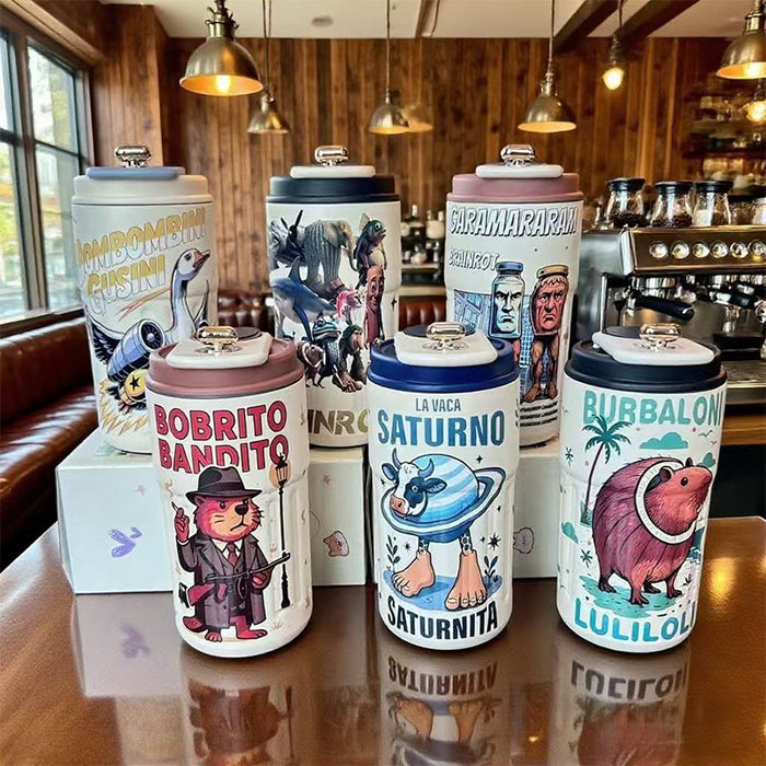 Wholesale Stainless steel thermos cup cartoon high-value straw cup portable large-capacity iced coffee cup