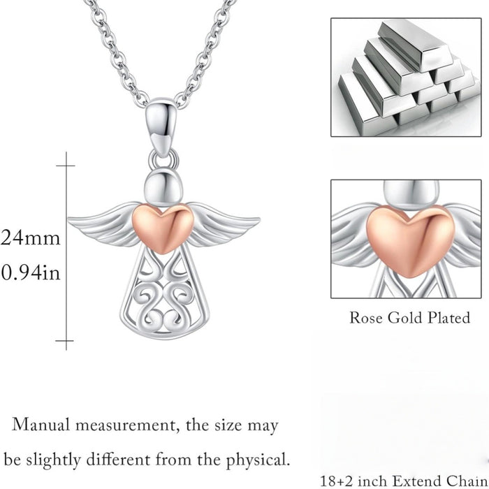 Wholesale Heart shaped two tone angel wing necklace, retro personalized angel pendant necklace