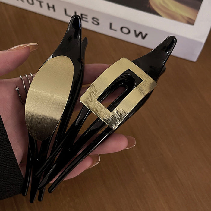 Wholesale High end geometric metal brushed large temperament hair with multi grip clip and hairpin headband