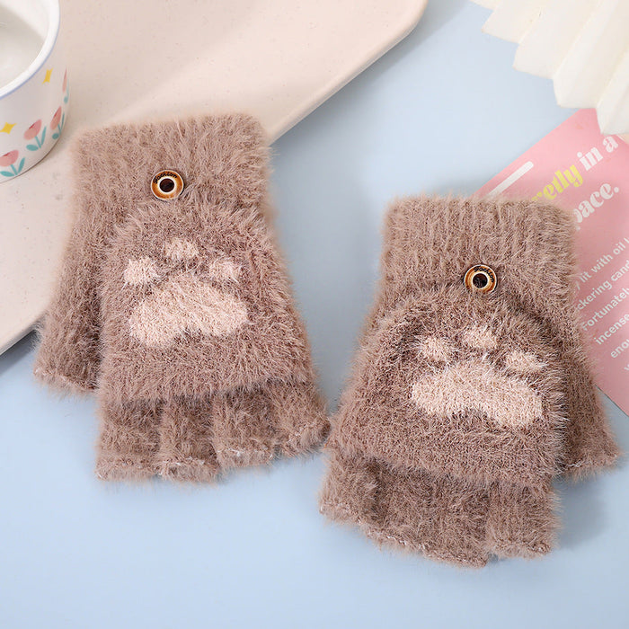 Wholesale Cat paw half-finger flip gloves