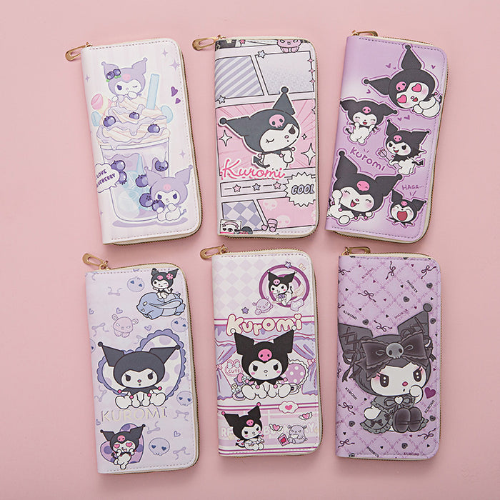 Wholesale Long Wallet Female Student Cartoon Kuromi Fresh New Large Capacity Mobile Phone Wallet Zipper Card Bag Clutch Bag JDC-WT-QT009