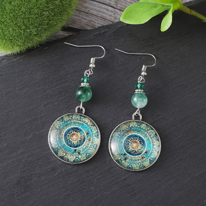 Wholesale Mandala Flower Time Gem Earrings Style Dream Catcher Long Pendant Earrings